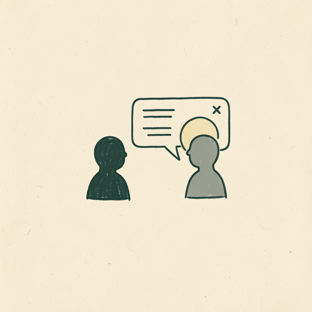 Hand drawn icon of a chat window between two people