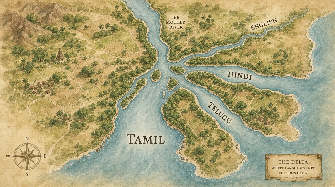 A river delta splitting into many streams, representing identity as convergence
