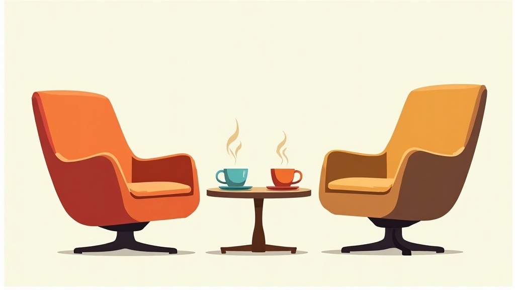 Two chairs facing each other in a quiet room — one comfortable, one deliberately less so, representing the choice between agreement and honest disagreement