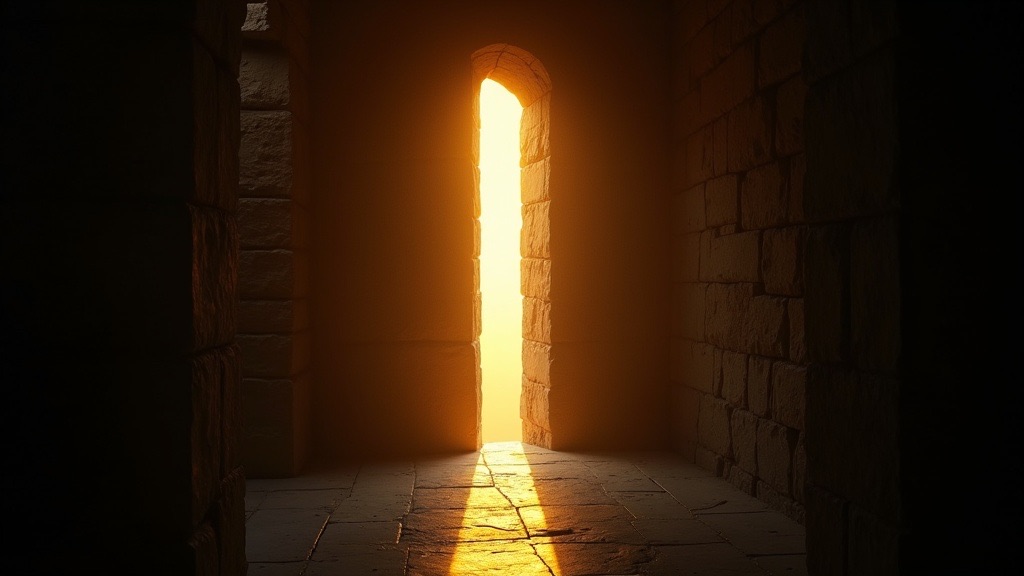 Warm light streaming through a narrow window into a dark room, symbolizing a brief window of opportunity