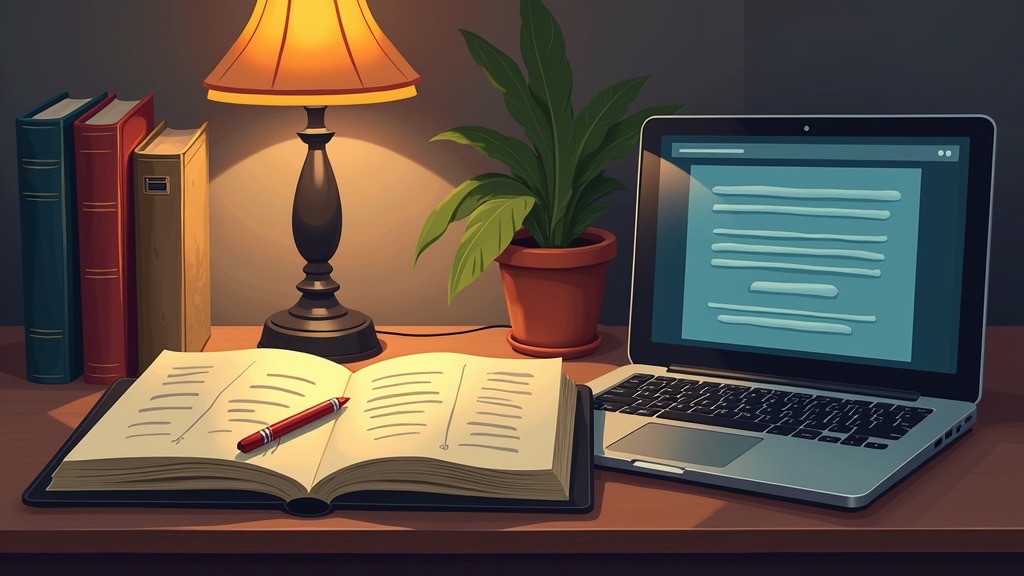 A handwritten notebook lying open beside a laptop, bridging analog reflection and digital capture