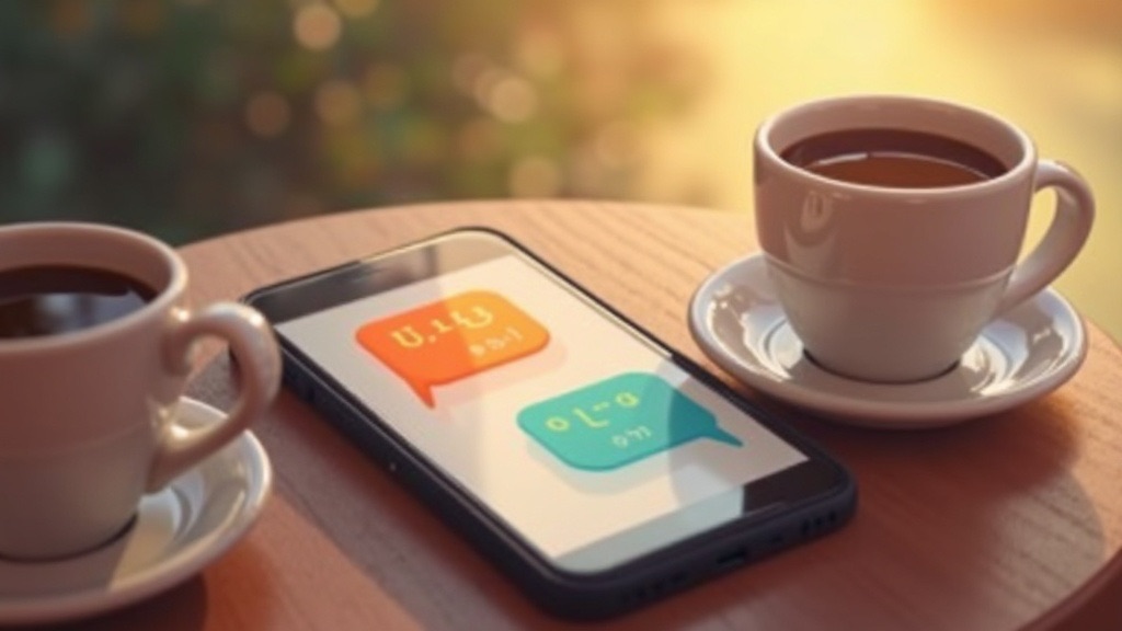 A phone lying between two coffee cups on a table — technology silently present in every conversation